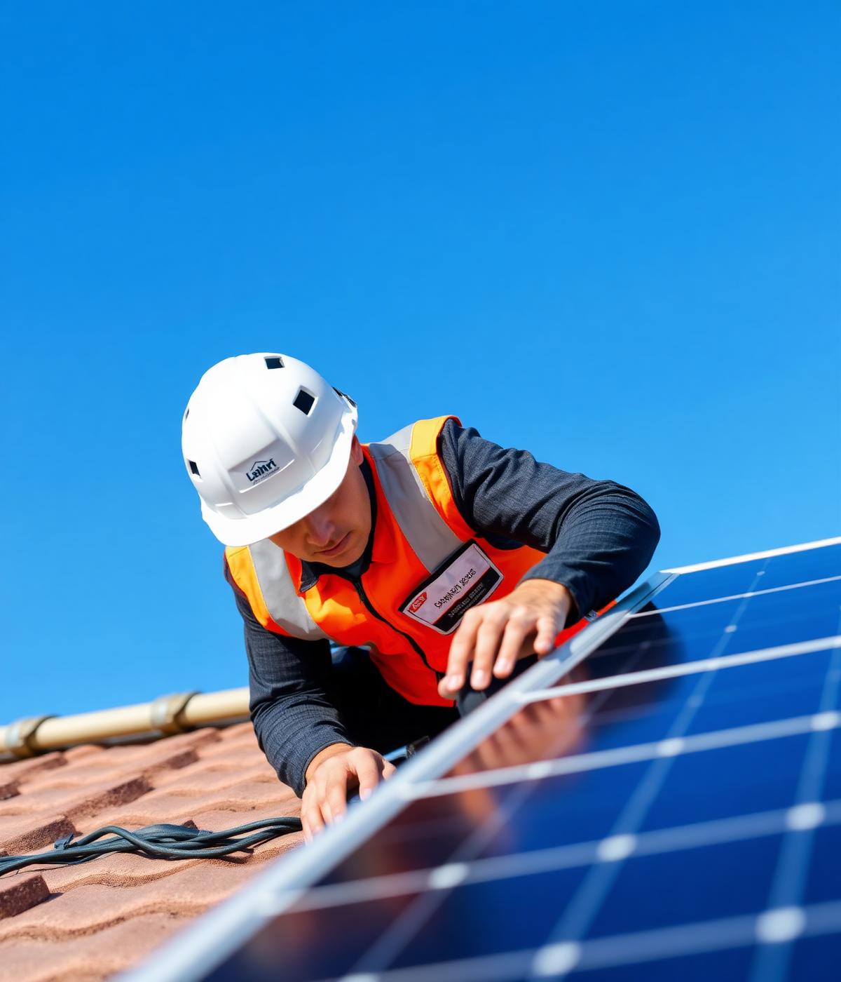 Técnico instalando painel solar